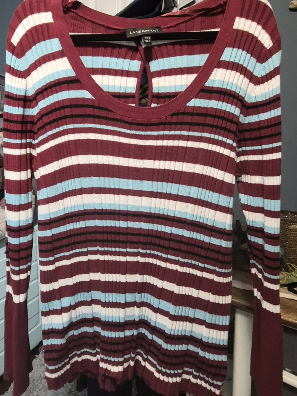 Lane Bryant Maroon Striped Ribbed Long Sleeve Top Sz 18/20
